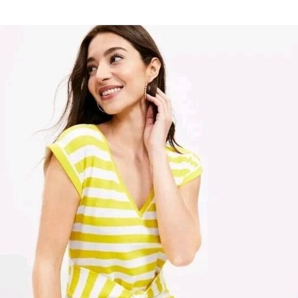 LOFT Yellow and White V-Neck Sundress - Picture 2 of 9